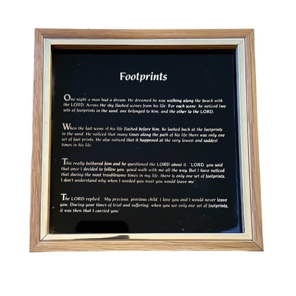 Footprints Poemβ Framed Plaque Wall Decor Black 9in Religious Inspirational